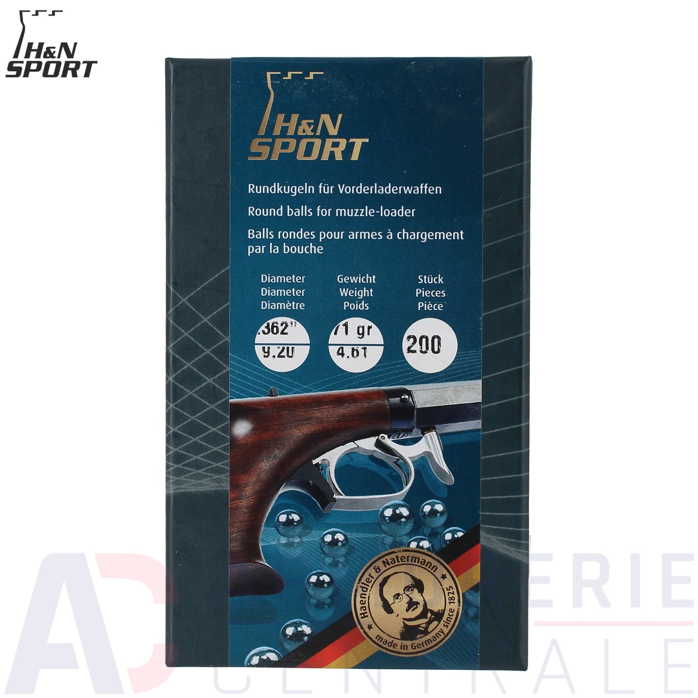 Boite de 200 Balles rondes calibre 36 (.362) H&N Sport