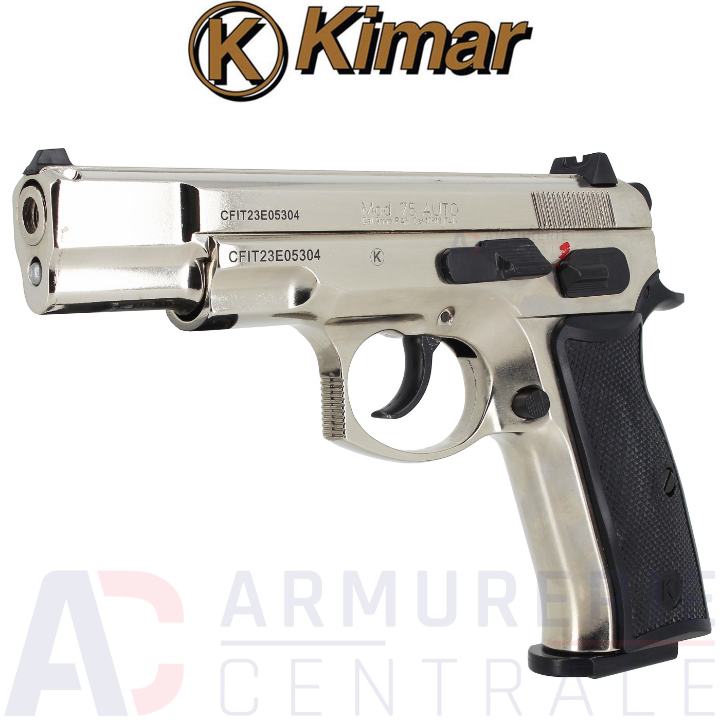 Pistolet &agrave; blanc Kimar CZ75 chrom&eacute; 9mm PAK